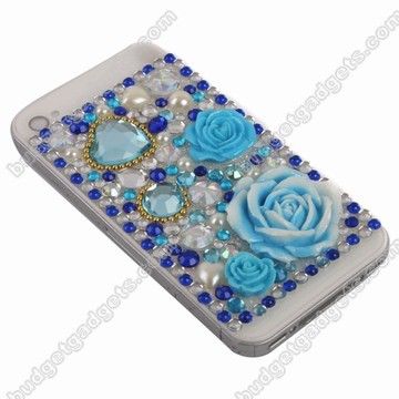 Rhinestone Bling Jewelry Sticker for Cell Phone Case Cover Blue Rose 