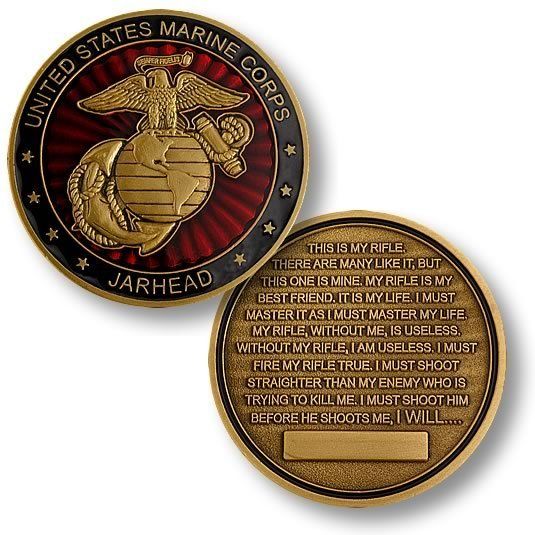 USMC MARINE CORPS JARHEAD RIFLE SLOGAN CHALLENGE COIN  