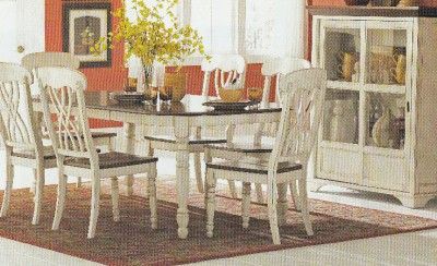 Antique White and Cherry Oval Dining Table and Six Chairs ***Free 