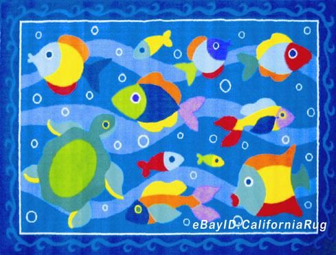 3x5 Rug Fish Turtle Ocean Something Fishy Kids Children  