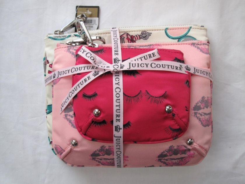 NWT JUICY COUTURE SET of 3 ZIPPER COSMETIC CASE BAGS  