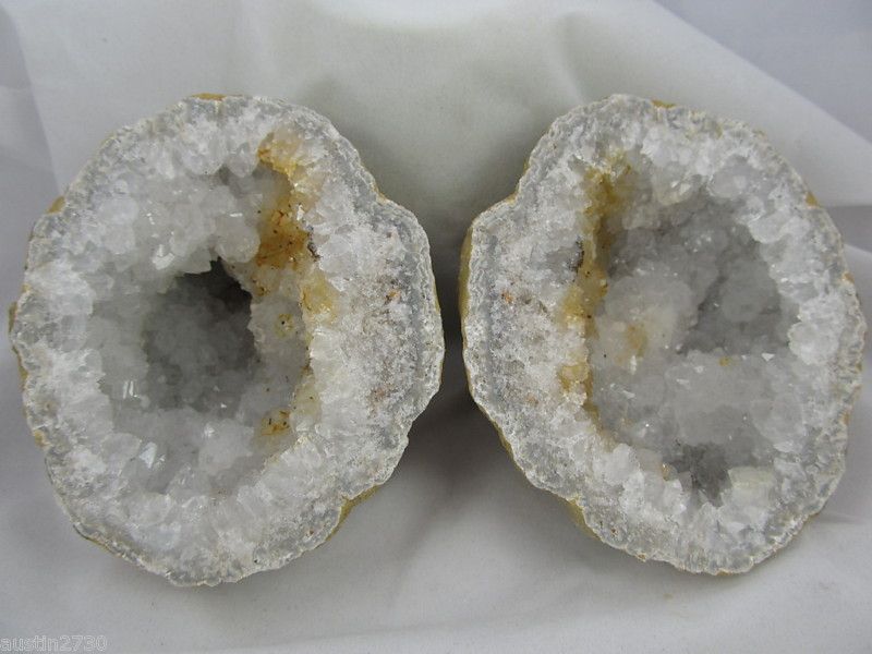 KEOKUK QUARTZ CRYSTAL GEODE PAIR, PYRITE CUBES, WARSAW FORMATION G6 