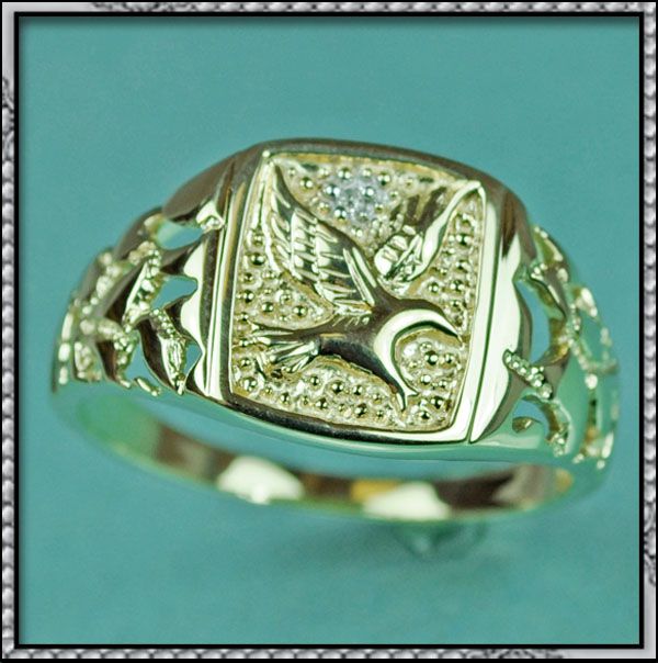 NEW 10K GOLD MENS REAL DIAMOND RING EAGLE DESIGN  