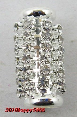   10pcs silver crystal pave disco ball tube necklace charm beads 20x10mm