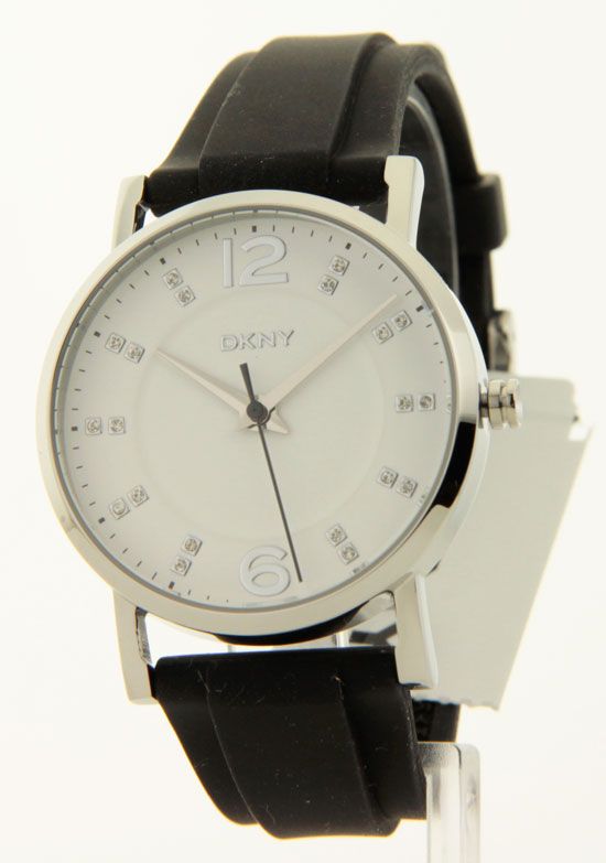 Womens DKNY Donna Karan Rubber NY8158 Casual Crystal Watch NEW 