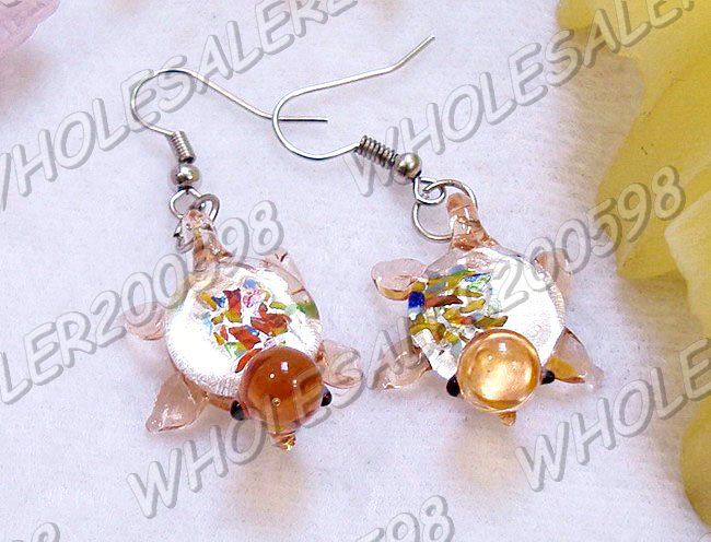 12Pairs＾FREE＾Colored▲Turtle Lampwork Glass Earrings↓  