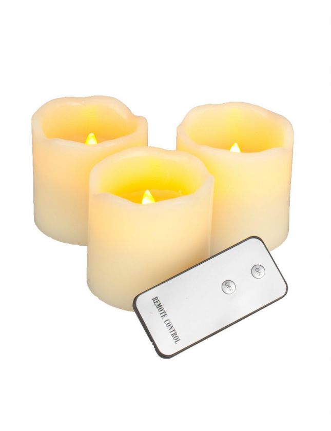 Flameless Wax Candles Remote Control Set of 3, 3 X 3 Inch Ivory Pillar 