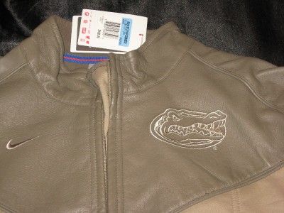 NIKE FLORIDA GATOR CONFERENCE KHAKI LEATHER JACKET S  