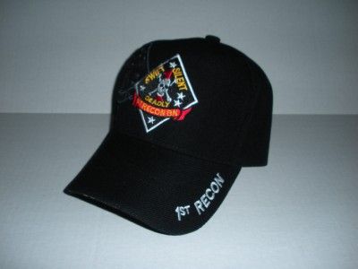 1ST RECON BN SWIFT SILENT DEADLY USMC BLACK CAP/HAT  