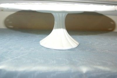 Vintage L E SMITH White Milk Glass 14 CAKE PLATE OPEN LACE EDGE 