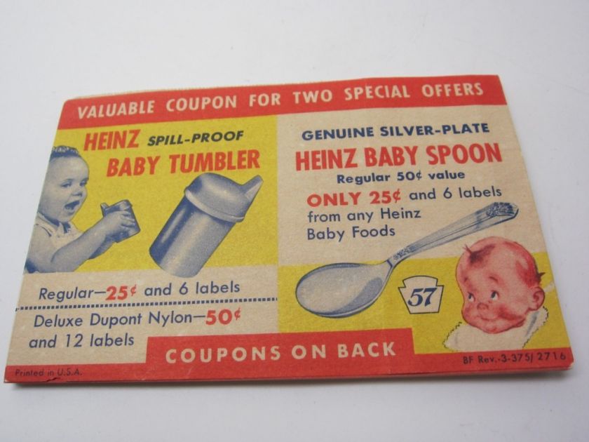 HEINZ 57 vintage PROMO coupon PAD Baby Spoon Tumbler EX  