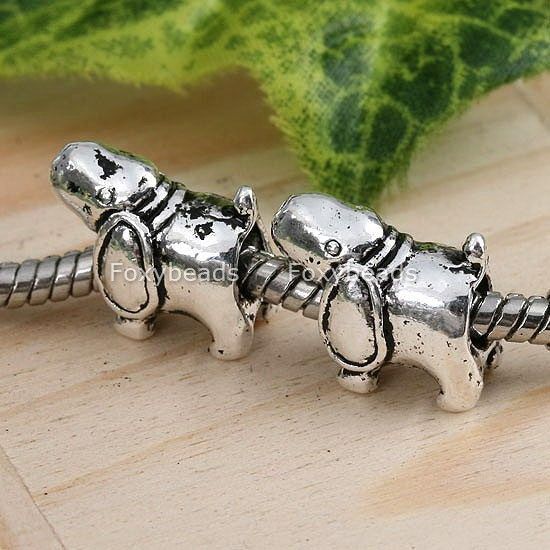 5P Tibetan Silver Big Ear Dog Large Hole European Beads  