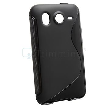 Black TPU S Line Rubber Gel Cover Case+LCD Cover Guard Film For HTC 