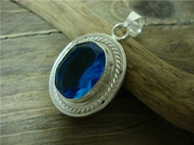 AWESOME FINE TOPAZ LONDON BLUE STERLING SILVER PENDANT HANDMADE  