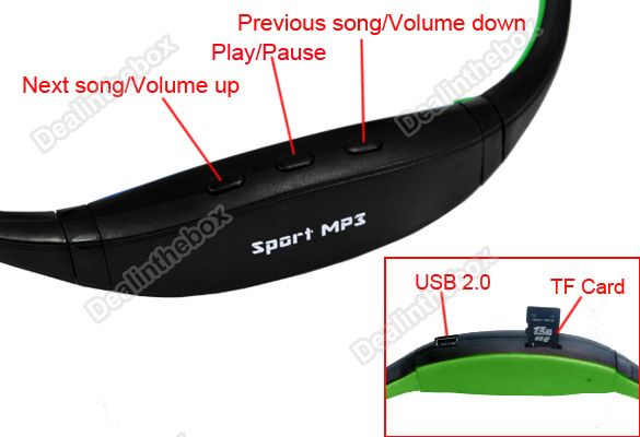 2gb sport headphone  music player tf card slot green