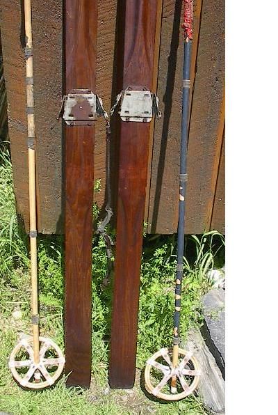 ANTIQUE Wooden Skis 76 Wood Skiis OLD BAMBOO POLES Ski  