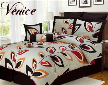 100% COTTON 8 PIECE KING COMFORTER SET RED VENICE  