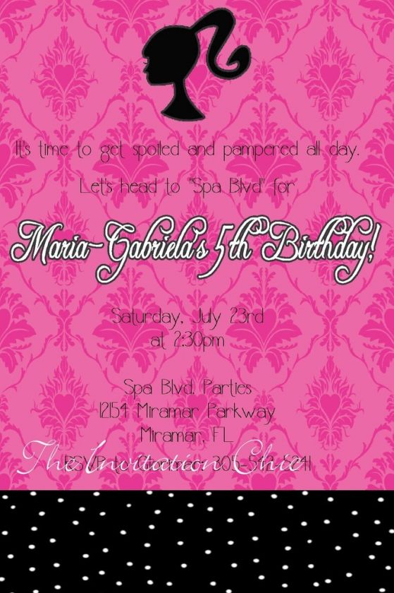 Girls Shilouhette Party Invitations~Barbie Inspired  