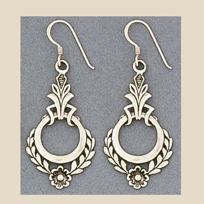Sterling Silver Olive Wreath Flower Dangle Earrings  