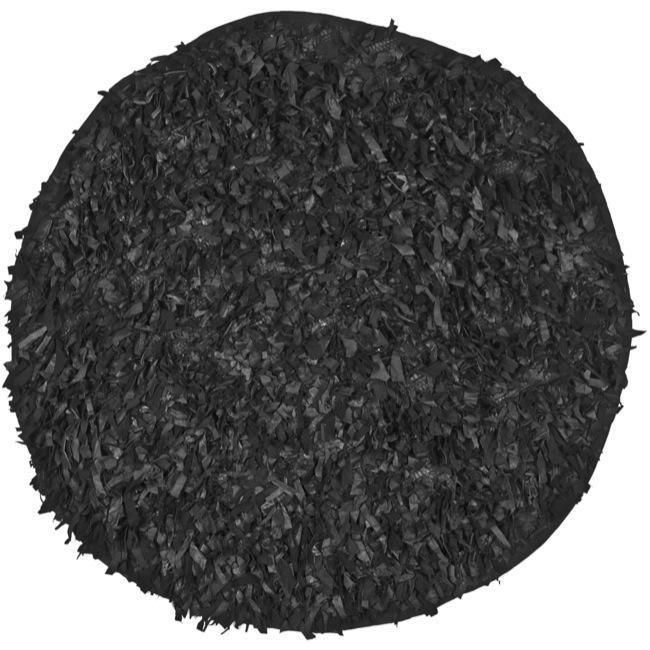 Metro Black Leather Shag Carpet Area Rug 4 Round  