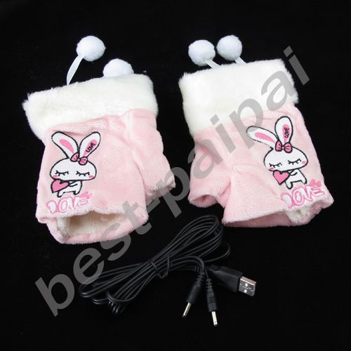 USB Laptop Heating Warm Gloves Hands Warmer Pink 1221  