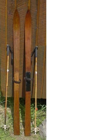 VINTAGE Wooden Skis 60 Wood Skiis POLES Ski POINTS WOW  