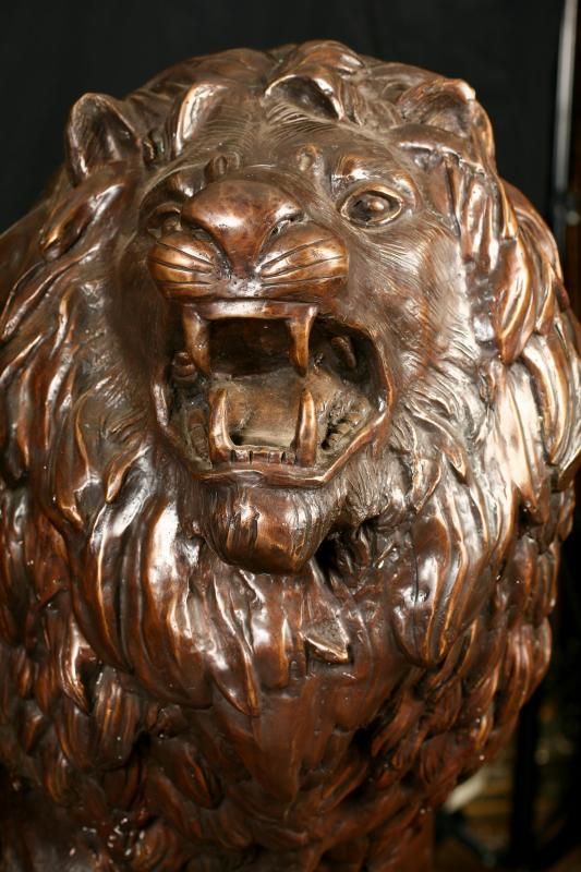 Pair Bronze Lifesize Lion Statues Gatekeeper  