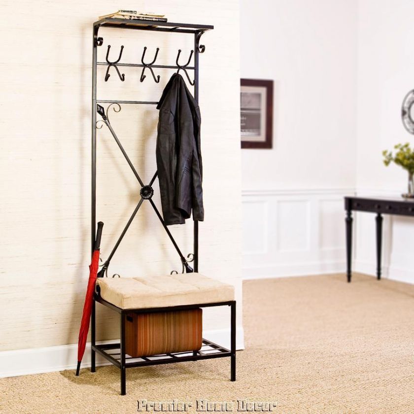 Entryway Storage Bench Seat Umbrella Coat Hat Rack  