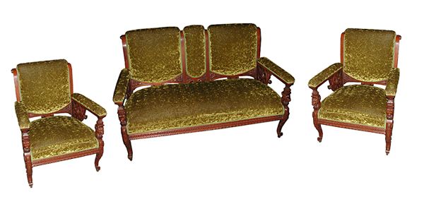 4592 3 Piece Lion Carved Mahogany Parlour Suite  