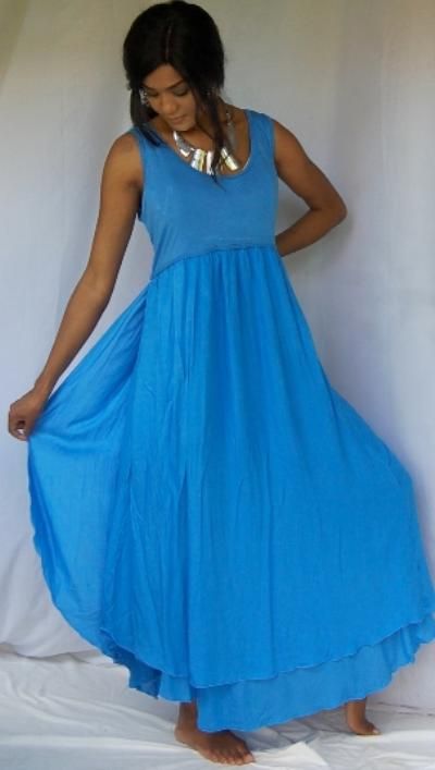 V866A BLUE/DRESS MAXI LAYERED LYCRA STRETCHED 2X 3X 4X  