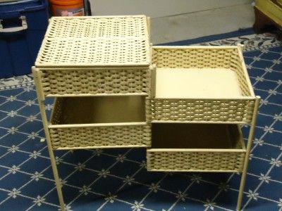 ANTIQUE WICKER SEWING KNITTING VANITY STAND UP FOLDING TABLE CABINET 
