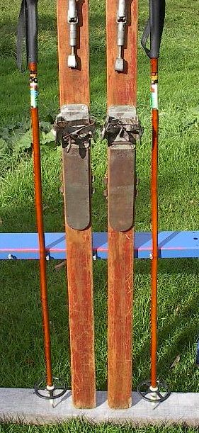 VINTAGE Wooden Skis 77 Long + Bamboo Poles ANTIQUE  