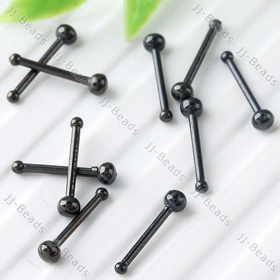 10PC 20GA /0.8mm Black Stainless Steel Captive Screw Bone Bar Nose 