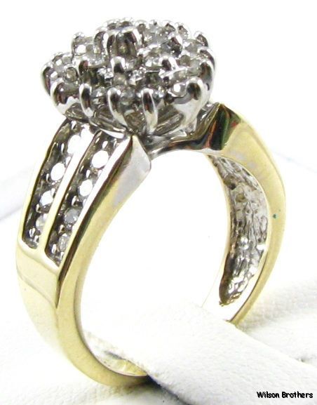   Diamond Cluster RING   10k Solid White Yellow Gold Estate Womens